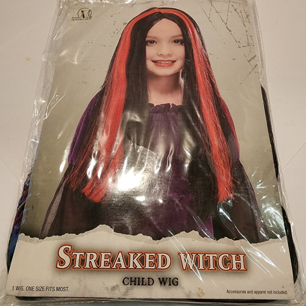 Red Black Faux Hair - Streaked Witch Child Wig